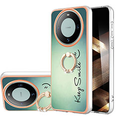 Custodia Silicone Gel Morbida Fantasia Modello Cover con Anello Supporto YB2 per Huawei Mate 60 Pro+ Plus Verde