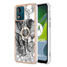 Custodia Silicone Gel Morbida Fantasia Modello Cover con Anello Supporto YB2 per Motorola Moto E13 Grigio