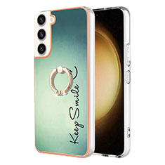 Custodia Silicone Gel Morbida Fantasia Modello Cover con Anello Supporto YB2 per Samsung Galaxy S22 5G Verde
