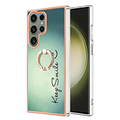 Custodia Silicone Gel Morbida Fantasia Modello Cover con Anello Supporto YB2 per Samsung Galaxy S22 Ultra 5G Verde