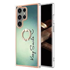 Custodia Silicone Gel Morbida Fantasia Modello Cover con Anello Supporto YB2 per Samsung Galaxy S24 Ultra 5G Verde