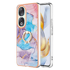 Custodia Silicone Gel Morbida Fantasia Modello Cover con Anello Supporto YB3 per Huawei Honor 90 5G Blu