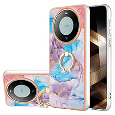 Custodia Silicone Gel Morbida Fantasia Modello Cover con Anello Supporto YB3 per Huawei Mate 60 Blu