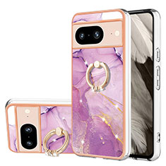 Custodia Silicone Gel Morbida Fantasia Modello Cover con Anello Supporto YB5 per Google Pixel 8 5G Lavanda