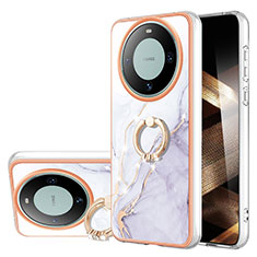 Custodia Silicone Gel Morbida Fantasia Modello Cover con Anello Supporto YB5 per Huawei Mate 60 Bianco