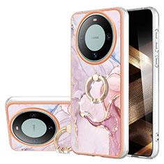 Custodia Silicone Gel Morbida Fantasia Modello Cover con Anello Supporto YB5 per Huawei Mate 60 Rosa