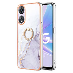 Custodia Silicone Gel Morbida Fantasia Modello Cover con Anello Supporto YB5 per Oppo A58 5G Bianco