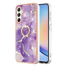 Custodia Silicone Gel Morbida Fantasia Modello Cover con Anello Supporto YB5 per Samsung Galaxy A24 4G Viola