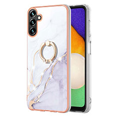 Custodia Silicone Gel Morbida Fantasia Modello Cover con Anello Supporto YB5 per Samsung Galaxy A54 5G Bianco