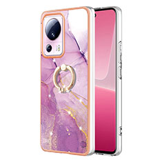 Custodia Silicone Gel Morbida Fantasia Modello Cover con Anello Supporto YB5 per Xiaomi Mi 13 Lite 5G Lavanda