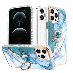 Custodia Silicone Gel Morbida Fantasia Modello Cover con Anello Supporto YJ1 per Apple iPhone 13 Pro Blu