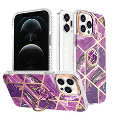 Custodia Silicone Gel Morbida Fantasia Modello Cover con Anello Supporto YJ1 per Apple iPhone 13 Pro Viola