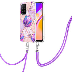 Custodia Silicone Gel Morbida Fantasia Modello Cover con Cinghia Cordino Mano Y01B per Oppo A95 5G Lavanda