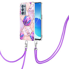 Custodia Silicone Gel Morbida Fantasia Modello Cover con Cinghia Cordino Mano Y01B per Oppo Reno6 Pro+ Plus 5G Lavanda