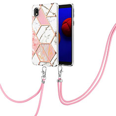 Custodia Silicone Gel Morbida Fantasia Modello Cover con Cinghia Cordino Mano Y01B per Samsung Galaxy A01 Core Rosa