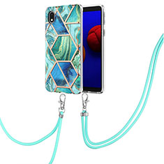 Custodia Silicone Gel Morbida Fantasia Modello Cover con Cinghia Cordino Mano Y01B per Samsung Galaxy A01 Core Verde Pastello