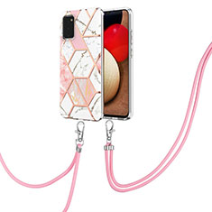 Custodia Silicone Gel Morbida Fantasia Modello Cover con Cinghia Cordino Mano Y01B per Samsung Galaxy A02s Rosa