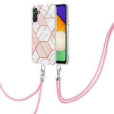 Custodia Silicone Gel Morbida Fantasia Modello Cover con Cinghia Cordino Mano Y01B per Samsung Galaxy A04s Rosa