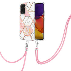 Custodia Silicone Gel Morbida Fantasia Modello Cover con Cinghia Cordino Mano Y01B per Samsung Galaxy A05s Rosa