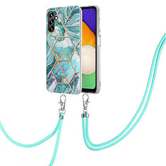 Custodia Silicone Gel Morbida Fantasia Modello Cover con Cinghia Cordino Mano Y01B per Samsung Galaxy A13 5G Verde Pastello