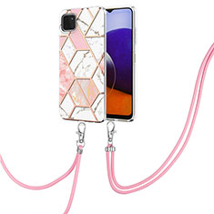 Custodia Silicone Gel Morbida Fantasia Modello Cover con Cinghia Cordino Mano Y01B per Samsung Galaxy A22 5G Rosa