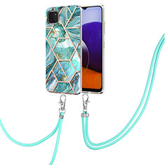 Custodia Silicone Gel Morbida Fantasia Modello Cover con Cinghia Cordino Mano Y01B per Samsung Galaxy A22 5G Verde
