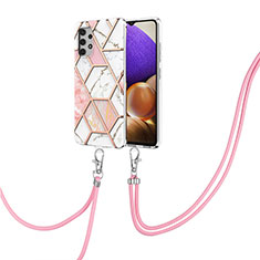 Custodia Silicone Gel Morbida Fantasia Modello Cover con Cinghia Cordino Mano Y01B per Samsung Galaxy A32 5G Rosa