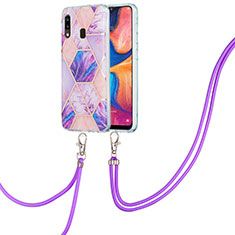 Custodia Silicone Gel Morbida Fantasia Modello Cover con Cinghia Cordino Mano Y01B per Samsung Galaxy M10S Lavanda