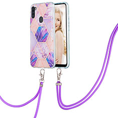 Custodia Silicone Gel Morbida Fantasia Modello Cover con Cinghia Cordino Mano Y01B per Samsung Galaxy M11 Lavanda