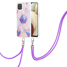 Custodia Silicone Gel Morbida Fantasia Modello Cover con Cinghia Cordino Mano Y01B per Samsung Galaxy M12 Lavanda