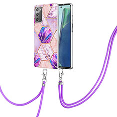 Custodia Silicone Gel Morbida Fantasia Modello Cover con Cinghia Cordino Mano Y01B per Samsung Galaxy Note 20 5G Lavanda