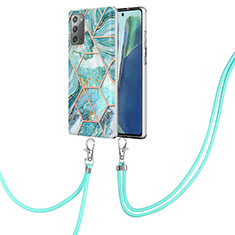 Custodia Silicone Gel Morbida Fantasia Modello Cover con Cinghia Cordino Mano Y01B per Samsung Galaxy Note 20 5G Verde Pastello