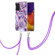 Custodia Silicone Gel Morbida Fantasia Modello Cover con Cinghia Cordino Mano Y01B per Samsung Galaxy Quantum2 5G Viola