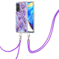 Custodia Silicone Gel Morbida Fantasia Modello Cover con Cinghia Cordino Mano Y01B per Xiaomi Mi 10T 5G Viola