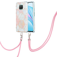 Custodia Silicone Gel Morbida Fantasia Modello Cover con Cinghia Cordino Mano Y01B per Xiaomi Mi 10T Lite 5G Rosa