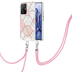 Custodia Silicone Gel Morbida Fantasia Modello Cover con Cinghia Cordino Mano Y01B per Xiaomi Mi 11T 5G Rosa