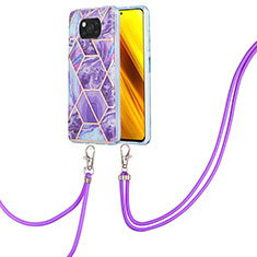 Custodia Silicone Gel Morbida Fantasia Modello Cover con Cinghia Cordino Mano Y01B per Xiaomi Poco X3 NFC Viola