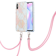 Custodia Silicone Gel Morbida Fantasia Modello Cover con Cinghia Cordino Mano Y01B per Xiaomi Redmi 9AT Rosa