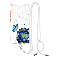 Custodia Silicone Gel Morbida Fantasia Modello Cover con Cinghia Cordino Mano Y01X per Samsung Galaxy S20 5G Blu