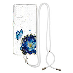 Custodia Silicone Gel Morbida Fantasia Modello Cover con Cinghia Cordino Mano Y01X per Samsung Galaxy S20 Plus Blu