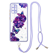 Custodia Silicone Gel Morbida Fantasia Modello Cover con Cinghia Cordino Mano Y01X per Samsung Galaxy S20 Plus Viola