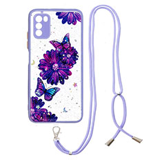 Custodia Silicone Gel Morbida Fantasia Modello Cover con Cinghia Cordino Mano Y01X per Xiaomi Poco M3 Viola