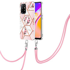 Custodia Silicone Gel Morbida Fantasia Modello Cover con Cinghia Cordino Mano Y02B per Oppo F19 Pro+ Plus 5G Rosa