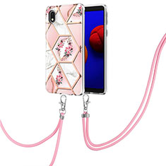 Custodia Silicone Gel Morbida Fantasia Modello Cover con Cinghia Cordino Mano Y02B per Samsung Galaxy A01 Core Rosa