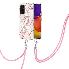 Custodia Silicone Gel Morbida Fantasia Modello Cover con Cinghia Cordino Mano Y02B per Samsung Galaxy A05s Rosa