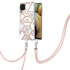 Custodia Silicone Gel Morbida Fantasia Modello Cover con Cinghia Cordino Mano Y02B per Samsung Galaxy A12 Nacho Grigio