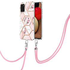 Custodia Silicone Gel Morbida Fantasia Modello Cover con Cinghia Cordino Mano Y02B per Samsung Galaxy M02s Rosa
