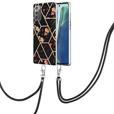 Custodia Silicone Gel Morbida Fantasia Modello Cover con Cinghia Cordino Mano Y02B per Samsung Galaxy Note 20 5G Nero