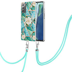 Custodia Silicone Gel Morbida Fantasia Modello Cover con Cinghia Cordino Mano Y02B per Samsung Galaxy Note 20 5G Verde