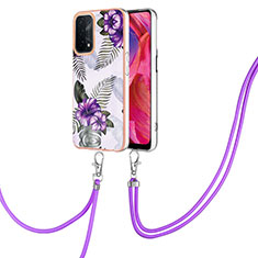 Custodia Silicone Gel Morbida Fantasia Modello Cover con Cinghia Cordino Mano Y03B per OnePlus Nord N200 5G Viola